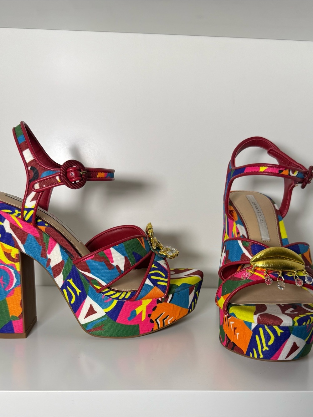 Gianni Bini Red Strappy Multicolor Platform Sandals